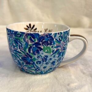 Lilly Pulitzer Blue & Purple Floral Porcelain Mug, Gold Accents- 16oz